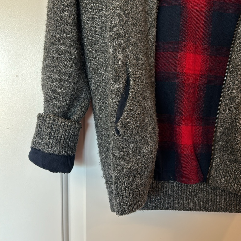 Abercrombie kids warm zip up w plaid interior Sherpa collar size 13/14 preppy - Picture 2 of 11